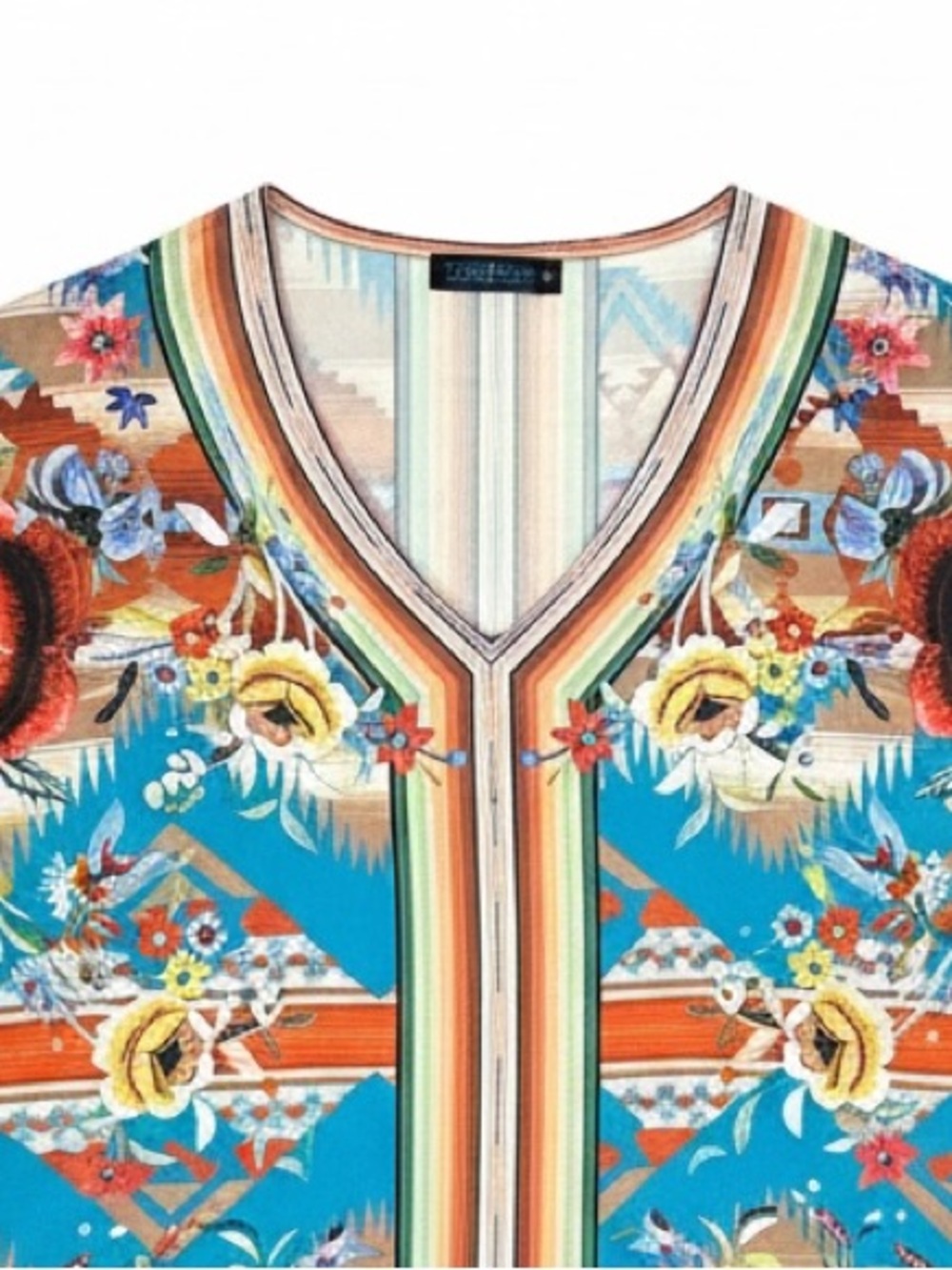 Fashion Express Floral Southwest Western Lightweight V-Neck Loose Fit Tunic Top - Picture 3 of 8